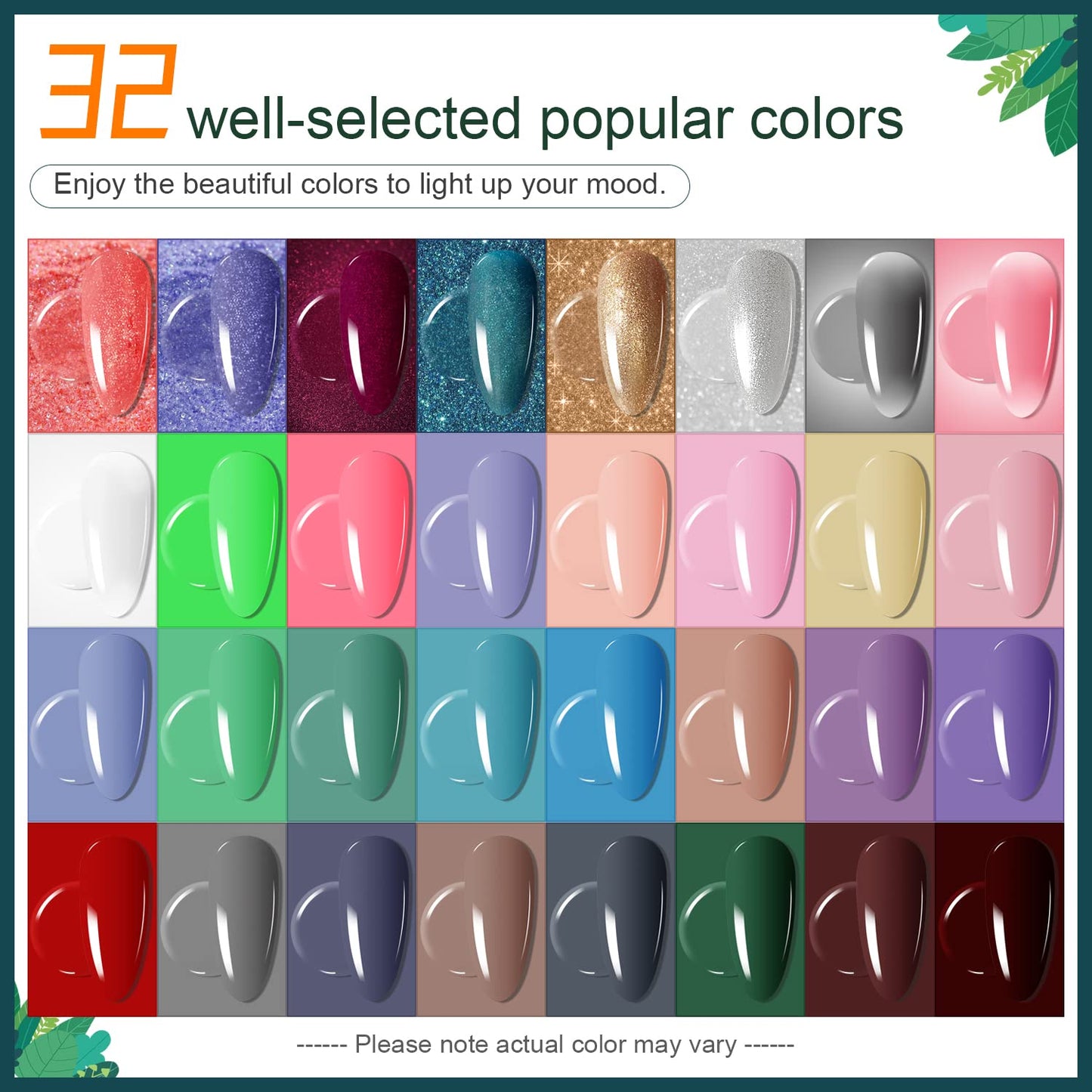 JODSONE Gel Nail Polish Kit with U V Light 32 Colors Gel Polish Nail + 4 Functional Adhesive Bottles Kit Soak Off Manicure Tools Gifts for Women