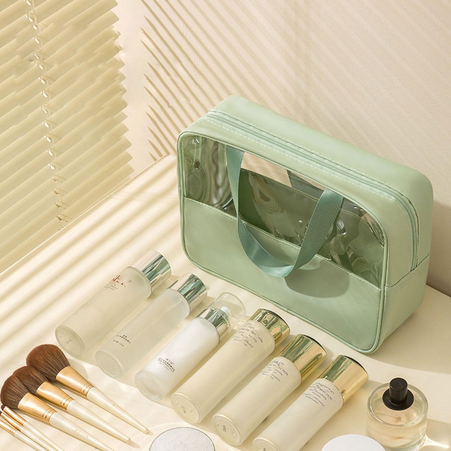 ANEMEL Travel Toiletry Bag Wash Cosmetic Make up Portable Storage Organizer Waterproof with Handle for Swimming Gym, Green