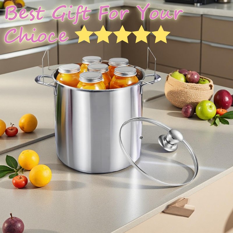KILOGORGE 21.5QT Stainless Steel canning pot with rack and lid & canning kit set,water bath canner for canning Beginners,7 pcs Canning Supplies Kit,Compatible with natural gas and induction cookers