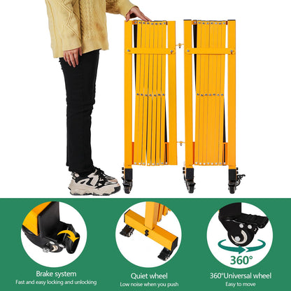 LTSEAME 16FT Industrial Expandable Barricade Folding Security Gate with Wheels,Retractable Driveway Gate with Aluminum Fence and 270 Degrees Direction Adjustment(Yellow, 16FT)