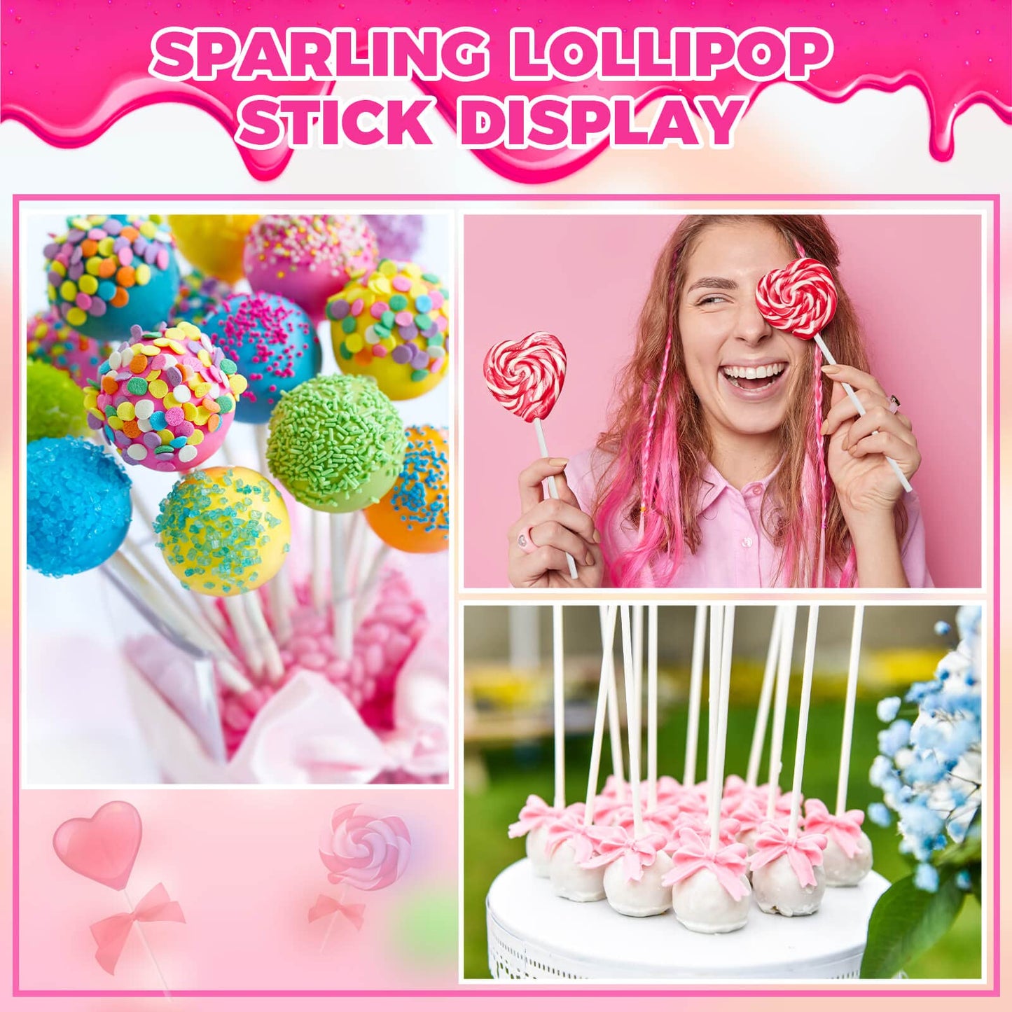600Pcs Lollipop Stick, 6IN Cake Pop Sticks with Clear Treat Bags & Gold Twist Ties, Cake Pops Making Tools for Lollipops, Candies, Chocolates Cookies