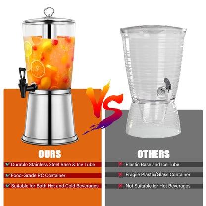 2 Gallons Beverage Dispenser With Stand, Drink Dispensers for Parties, Stainless Steel Juice Dispensers with Ice Tube and Spigot, Punch Dispenser For Parties