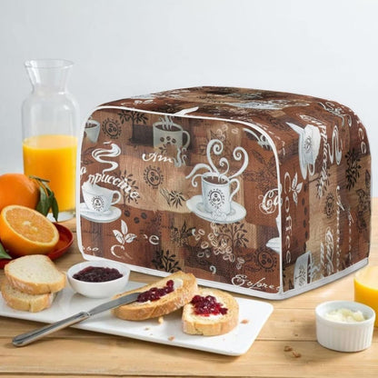 JEOCODY Toaster Cover, Coffee Theme Print, 4 Slice Wide Slot Small Appliance Cover with Handle