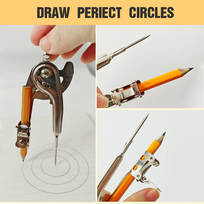 20 Pieces Compass for Geometry Metal Compass Tool Math Compass Bulk Drawing Compass Silver Geometry Compass with Pencil for Student School Classroom Office Woodworking Art Drawing