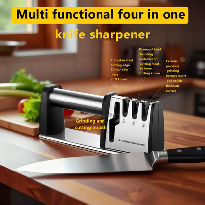 Knife Sharpeners, 4 in 1 Professional Chef's Kitchen Knife Accessories, Kitchen Blade & Scissors Sharpening Tool, Versatile Manual Knife Sharpener, Easy to Use, for Kitchen Knife