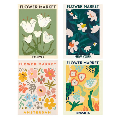 Yeaqee 4 Pcs Diamond Art Kits DIY Painting for Adult Aesthetic Wall Diamond Crafts Aesthetic Room Decor Cute Painting Pictures 5d Craft Wall Decor for Home 10 x 11.8''(Floral)