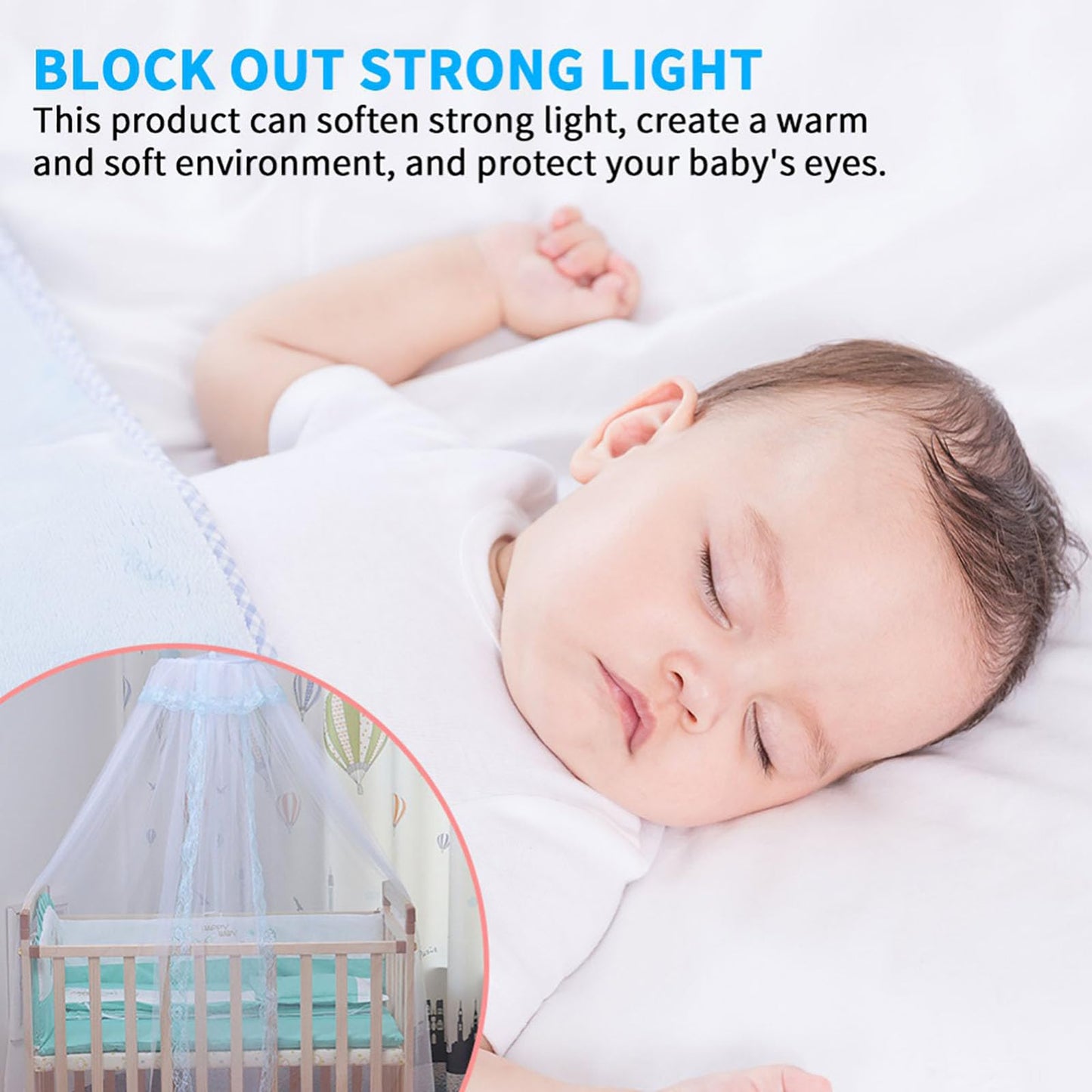 Vawolecy Universal Crib Floor Mosquito Net with Lace, Breathable Crib Netting Bed Curtains Canopy for Baby Kids, Toddler Bed Crib Dome Canopy Netting Without Stand