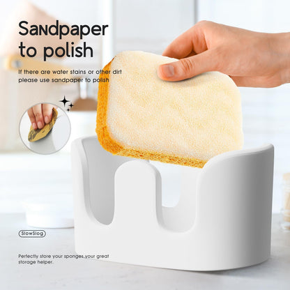 Slow Slog 2 Pack Double Sponge Holder, Diatomite Stone Absorbent Sponge Stand for Kitchen Sink - Quick Dry Organizer for Kitchen Countertop, White