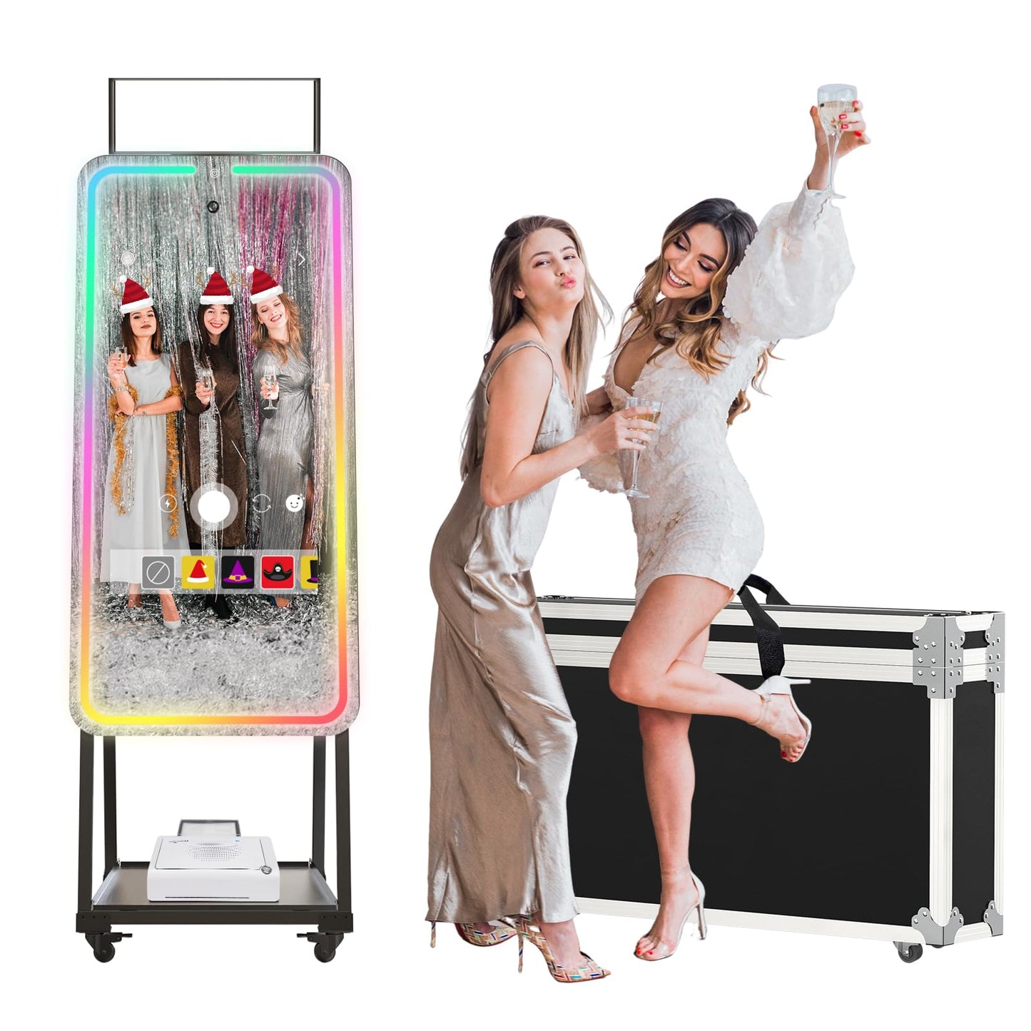 MWE Magic Mirror Photo Booth Machine Touch Screen with Printer,12MP 4K HD Camera,RGB Surround Light Music Sync,Professional Photography Light,Dual System,Software APP Remote Control (47in+Printer)
