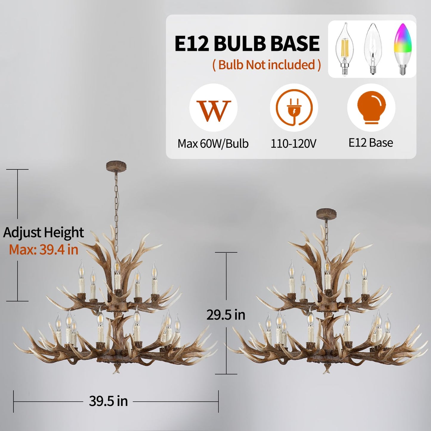 Fayelight Antler Chandelier Lighting,Large 2-Tier Deer Rustic Farmhouse Chandelier Light Fixtures for Dining Room Living Room Kitchen Island Bedroom Entryway Foyer (10+5 Lamp Arms + 3 Arms)