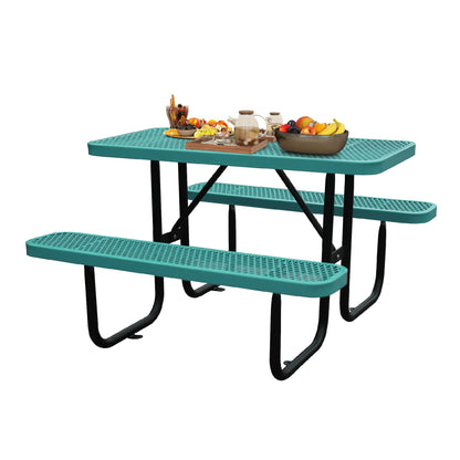 4FT Metal Picnic Tables for Outdoors, Commercial Rectangular Picnic Table and Bench Set for Outside, Patio, Garden, Backyard, Porch, Surface Mount, Green