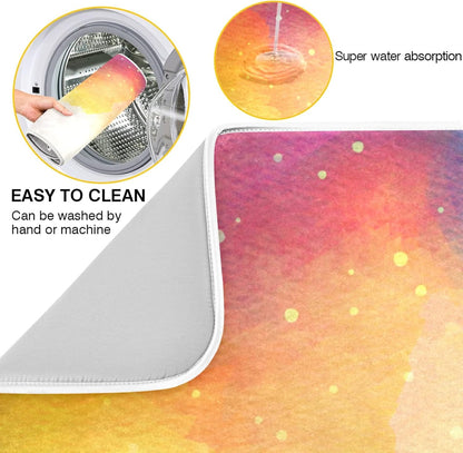 Watercolor Pattern Dish Drying Mat for Kitchen Counter, 18" x 16" Microfiber Absorbent Drying Pad, Heat-resistant
