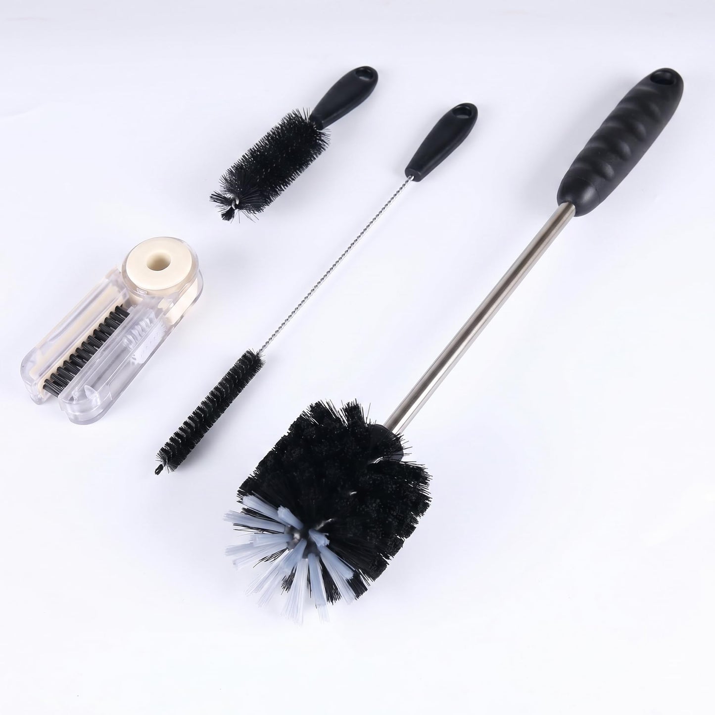 Bottle Brush Set 4 Pack - 15 Inch Long Handle Bottle Brush Cleaner with Stainless Steel Shaft, Straw Cleaner Brush and Lid Brush for Bottles, Thermos, Glasswares, Mugs, Cups, Tumblers