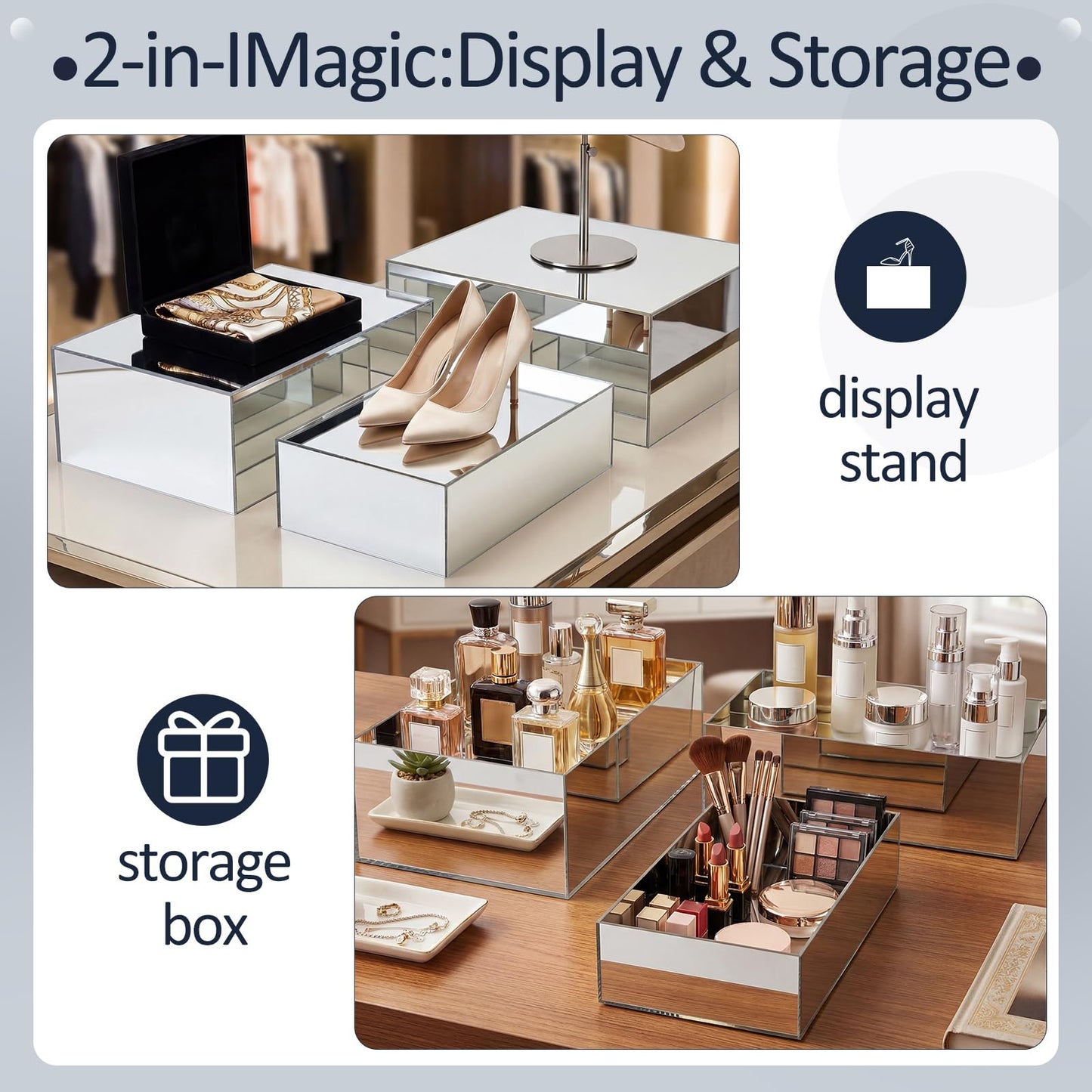 BrightRow 3 Pack Extra Large Acrylic Buffet Risers - 14” 13” 12” Silver Cube Display Stands with Hollow Bottoms, Table Display Boxes Set for Food Dessert Cake Drink Catering Party Supplies