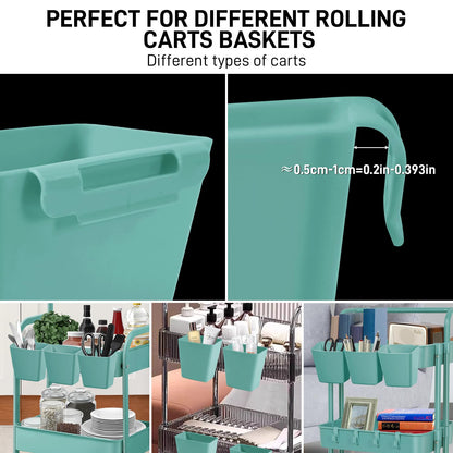 LEZIOA 5 Pack Hanging Cup Holders, Multipurpose Rolling Cart Accessories Utility Cart Accessories for Art Craft Supplies, Space Saving Hanging Storage Basket Pencil Holder Makeup Organizers (Blue)