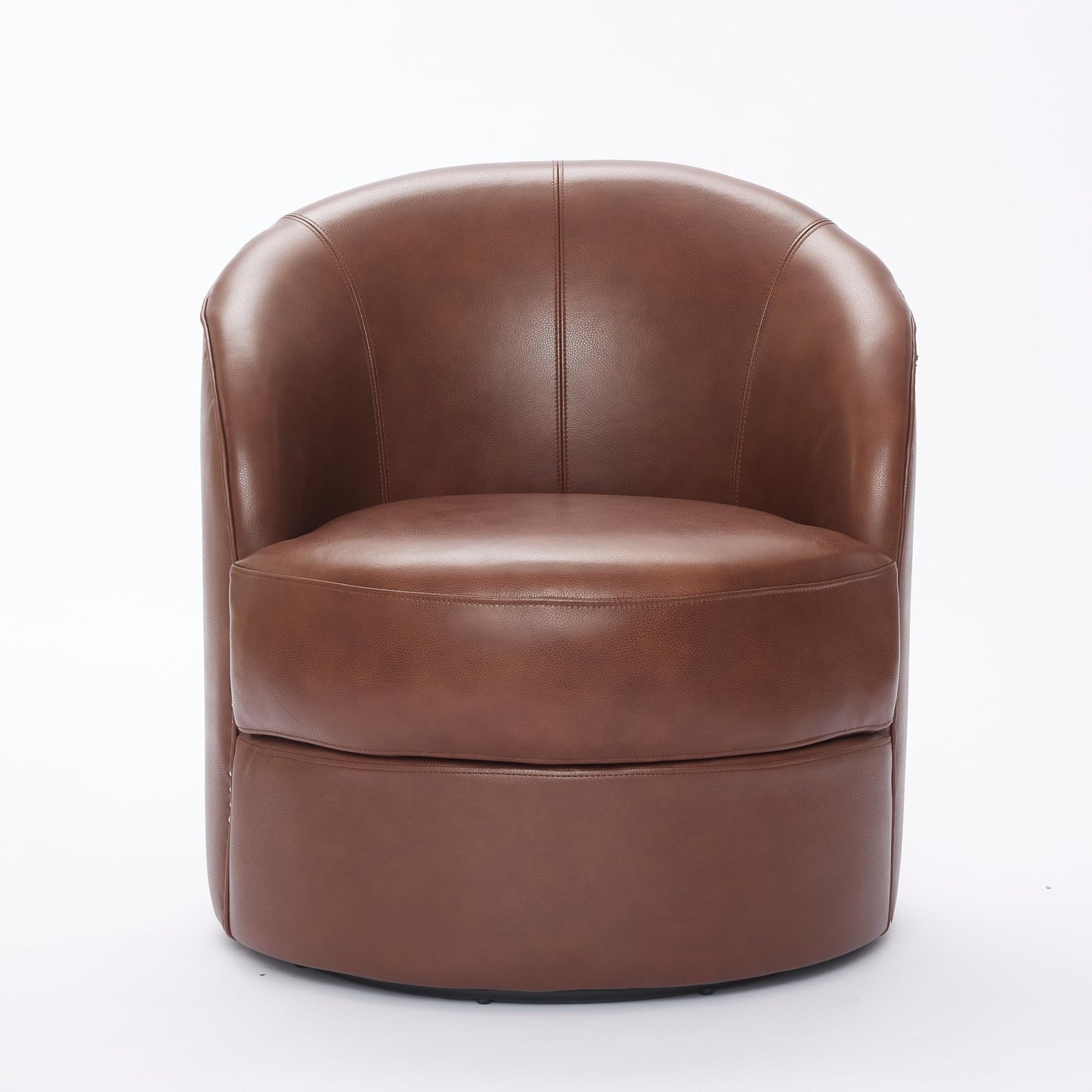 GDFStudio Hayezf Top-Grain Leather Swivel Chair, 360° Swivel Accent Chair with Chesterfield Studs, Mid-Century Modern Lounge Seating for Living Room & Office, No Assembly Required, Brown