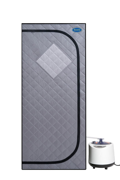 Gecheer Full-Size Portable Grey Steam Sauna Tent for Home Use – Includes Steam Generator, Remote Control, Foldable Chair, Timer, PVC Frame & 360° Steam Nozzles