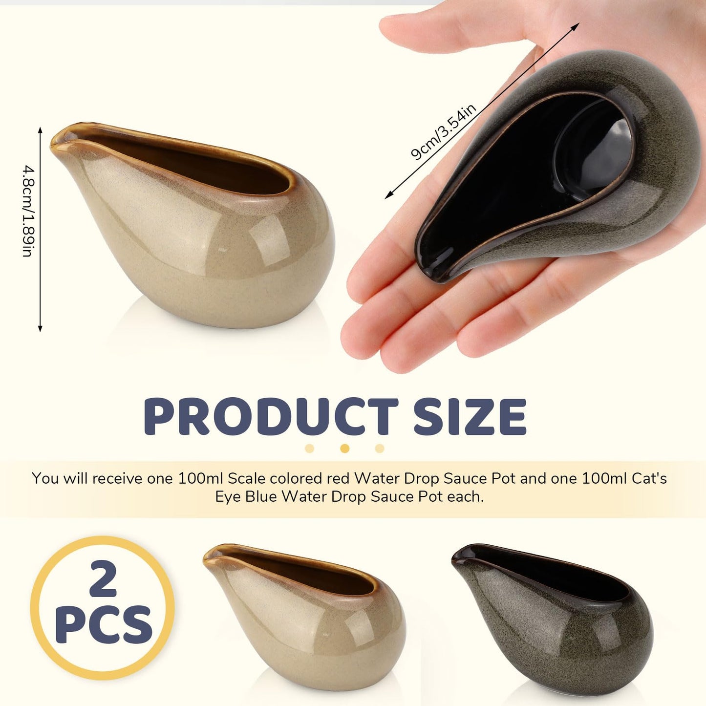 2 Pack Fine Porcelain Gravy Boat, 3.5Oz/100 ml Small Ceramic Creamer Container with Spout, Coffee Sauce Milk Pitcher Set for Breakfast Restaurant Home Salad Dressing (Style A)