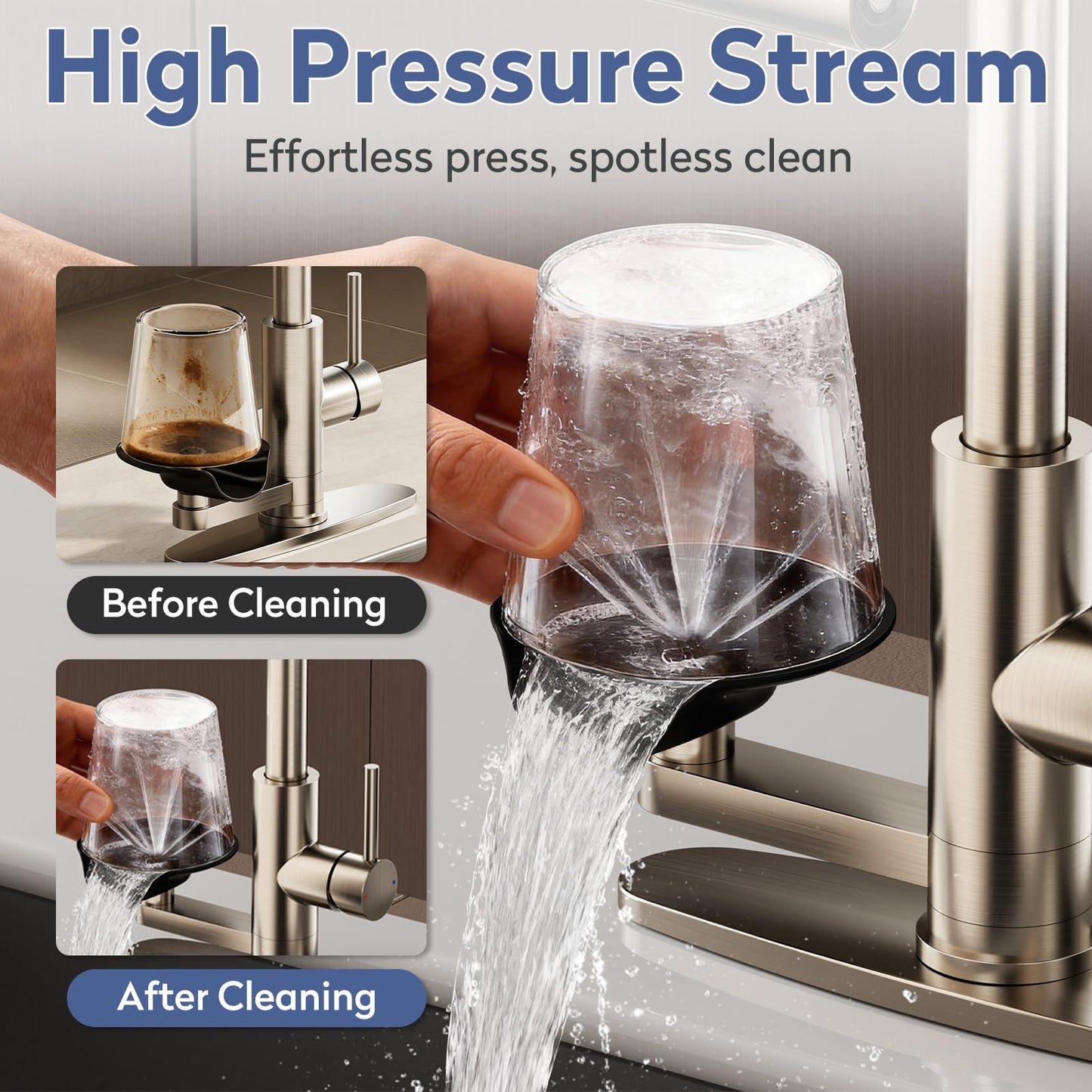 SINGSUO Pull Down Kitchen Faucet with Glass Rinser, 4 Spray Modes Kitchen Faucets with Pull Out Sprayer & Cup Washer, High Pressure Single Handle Bar Sink Faucet 1 or 3 Hole