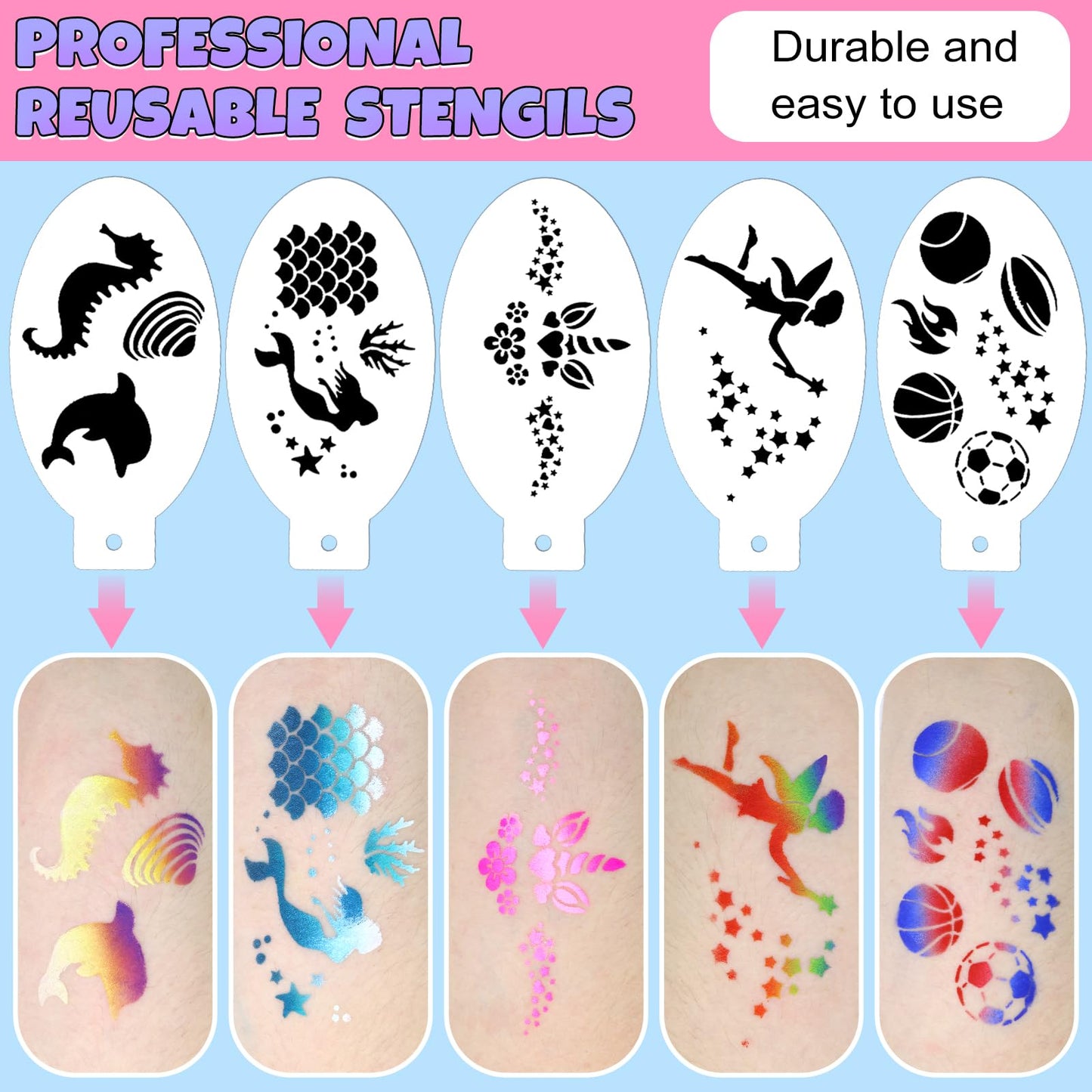 Drawdart Professional Face Painting Kit for Kids Adults, Split Cake Face Paint Palette 12 x 10gm with Stencil, One Stroke Non Toxic Rainbow Face Body Paint Set Festival Makeup