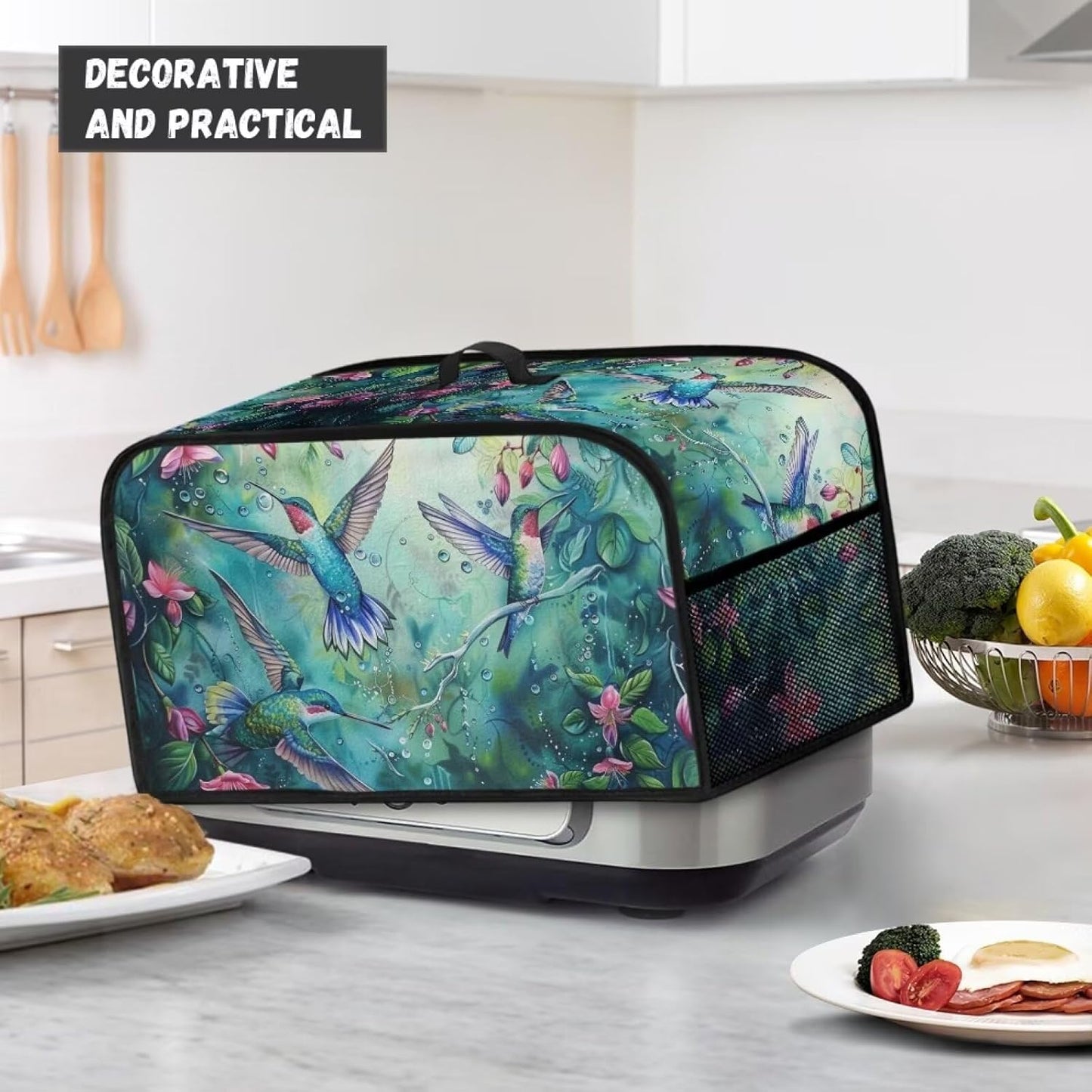 Hummingbird Crock Pot Cover, Floral Slow Cooker Dust Cover with Storage Pockets, Machine Washable