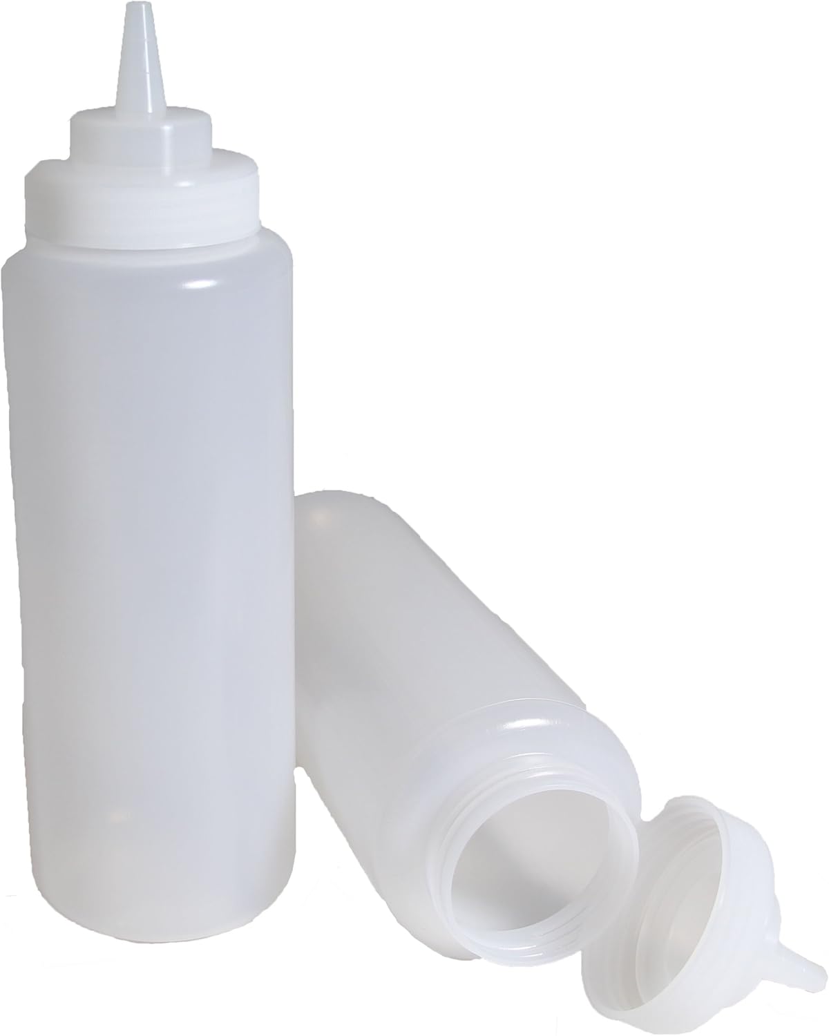 Set of 3, 32 Oz. Large Clear Squeeze Bottle, Open-tip, Wide Screw-on Spout, Durable Polyethylene Plastic