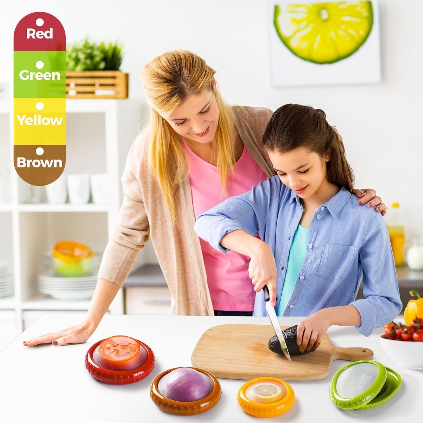 MAJESTY WORLD Anti-Oxidation Silicone Fruit and Vegetable Storage Box, Fresh Stretch Pod, Set of 4 Reusable Storage Containers for fridge | Avocado Saver, Tomato, Apple, Onion Holder, Fridge pods
