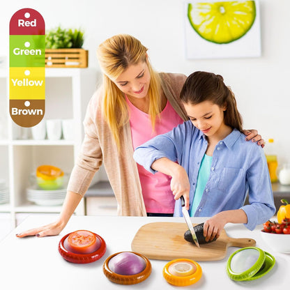 MAJESTY WORLD Anti-Oxidation Silicone Fruit and Vegetable Storage Box, Fresh Stretch Pod, Set of 4 Reusable Storage Containers for fridge | Avocado Saver, Tomato, Apple, Onion Holder, Fridge pods