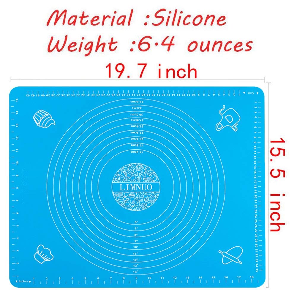 LIMNUO Silicone Baking Mat, Extra Thick Large Non Stick Pastry Mat Sheet for Dough Pie Crust Rolling Mats (Blue, M-16''(W)*20''(L))