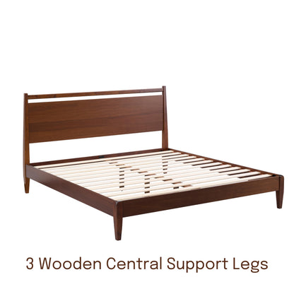 NTC Adept Wooden Bed Frame with Headboard, Crafted from Walnut, Rubber Wood with Silent Slats and Wood Central Supports, 1000 Lb Capacity, Effortless Assembly, King - Dark Walnut