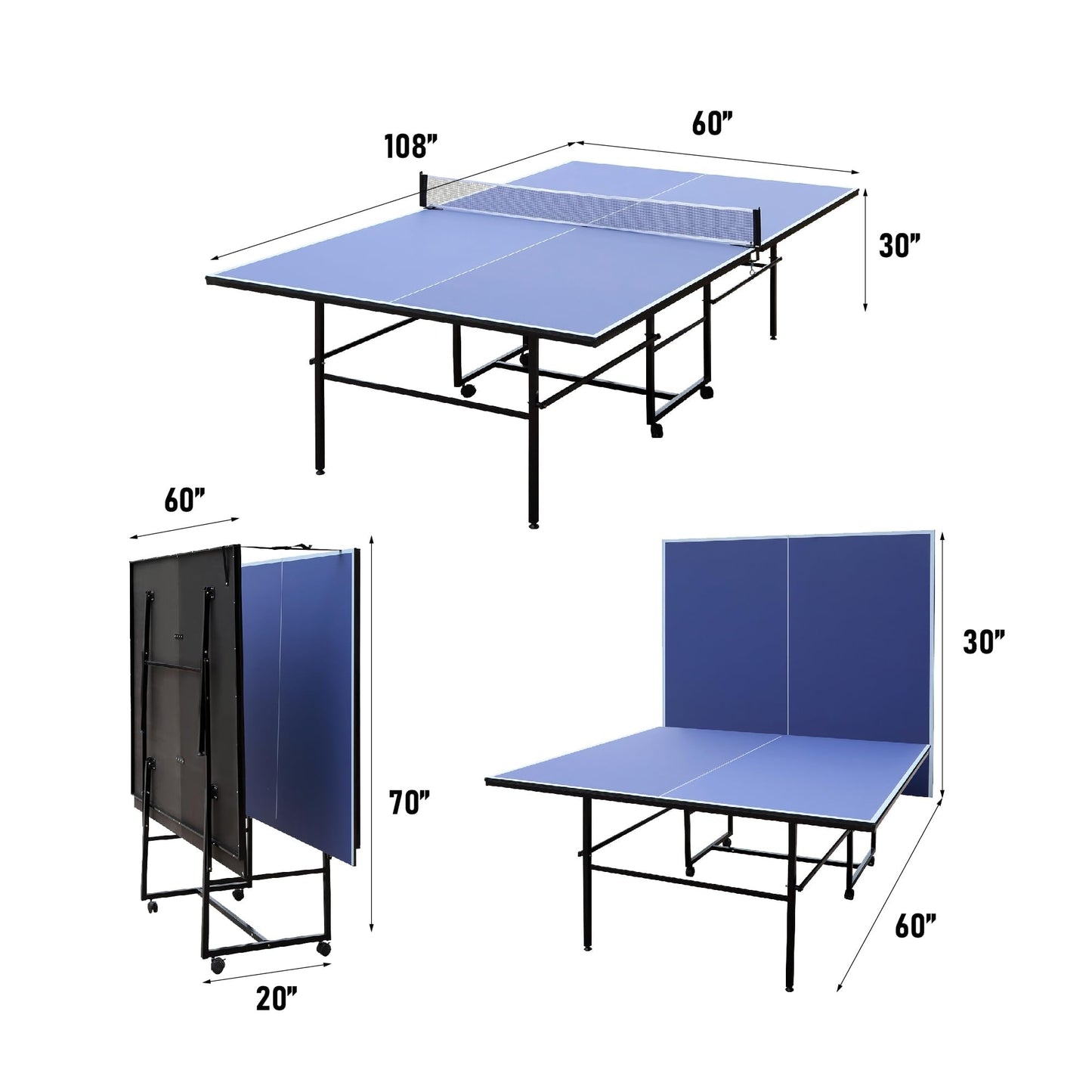 Ping Pong Table for Indoor/Outdoor, 9X5FT Foldable Table Tennis Table with Net, 2 Table Tennis Paddles and 3 Balls - Easy Assembly - Tournament Quality - Perfect for Family Game Rooms