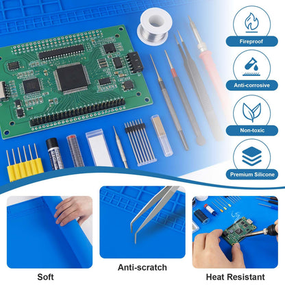 Boshanix Silicone Soldering Mat 13.8"x23.7" - 932°F Heat Resistant Work Mat with 111 Grid Cells & Anti-Static Wrist Strap, Large Repair Pad for Electronics, Soldering Station, Phone Repair
