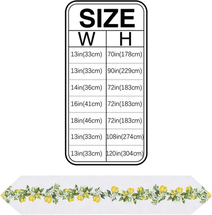 Cotton and Linen Triangle Table Runners, 72 Inches Long, Summer Lemons White Floral Swirls for Wedding Party Decoration
