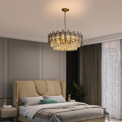 7PM Gold Crystal Chandeliers, 24-inch 4-Tier Modern Crystal Chandelier for Dining Room, Luxury Crystal Pendant Light Ceiling Light Fixture for Living Room Kitchen Island Bedroom Entryway, Brass Finish