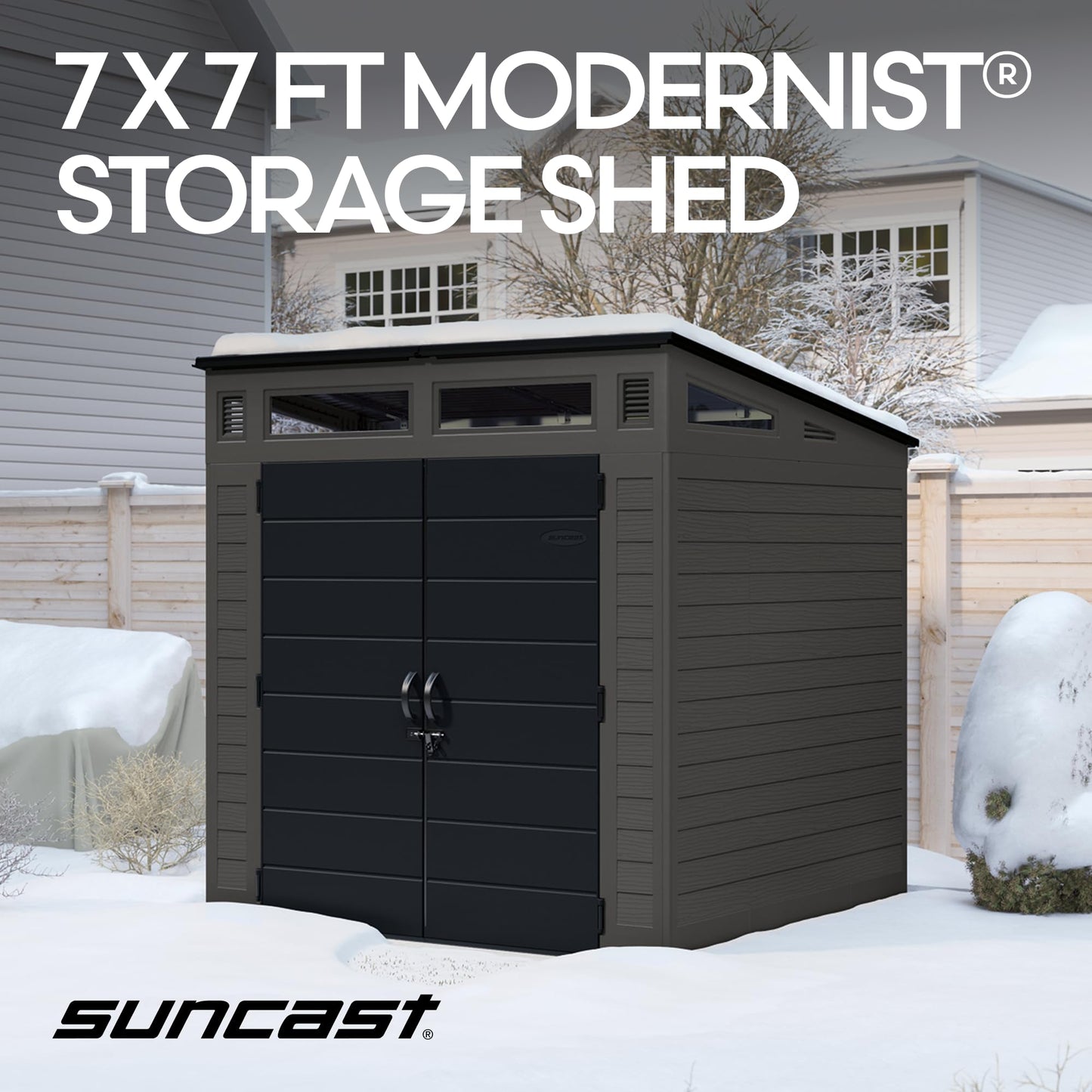 Suncast Modern Outdoor Storage Shed, 200 cu. ft. Peppercorn Resin Shed for Lawn Mower, Bikes, Utility Tools, Patio, & Yard. Weatherproof & Lockable Modern Sheds & Outdoor Storage, Made in USA