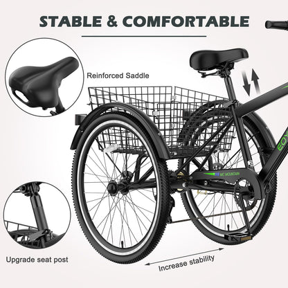 ABORON Adult Mountain Tricycle, 7-Speed 3-Wheel Mountain Bikes 24/26/27.5inch Available, Front Suspension, Disc Brake