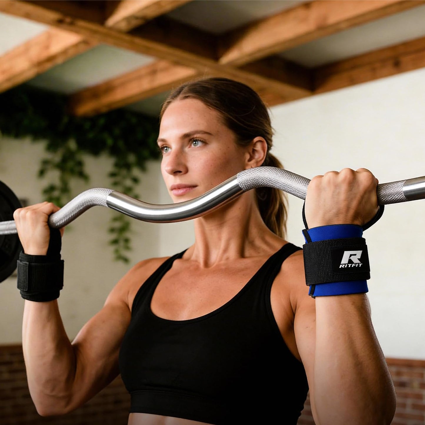 RitFit 2 Inch EZ Curl Bar with Weights, 350LBS Capacity Olympic Barbell for Bicep & Triceps, Home Gym Strength Training,Black with 85LBweights