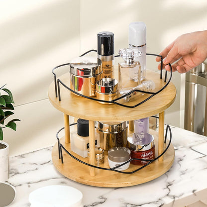 Yopay Lazy Susan Organizer 2 Tier, Bamboo Rotating Spice Rack for Kitchen Countertop, Spinning Makeup Turntable (11