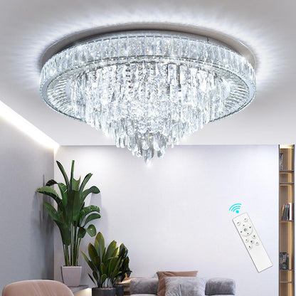 dolria Modern Chandeliers for Living Room Crystal Ceiling Light Fixture LED Dimmable Lamp with Remote Pendant Lighting Flush Mount Ceiling Lighting for Dining Room Bedrooms