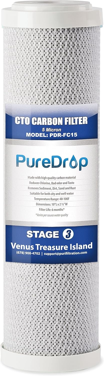 PDR-FC15 Carbon Block Water Filter Replacement Cartridge, 2.5"x10", 5 Micron