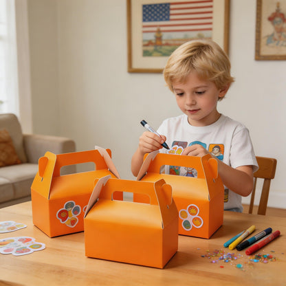 XAGLVV 24 Pack Orange Paper Gable Treat Boxes, Goodie Candy Boxes with Handles, Gift Box for Birthday, Halloween, Fall Parties Decoration Supplie