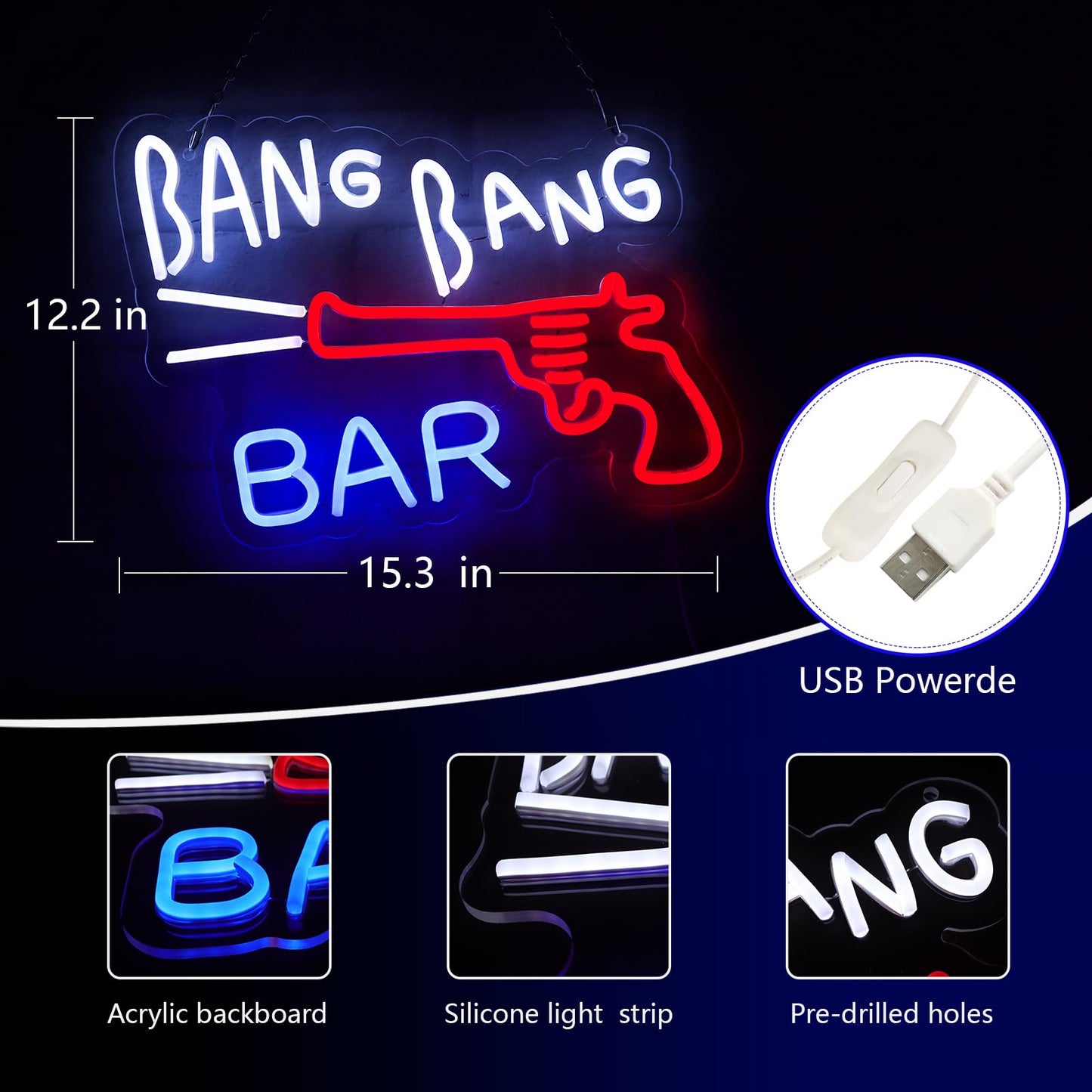 JFLLamp Crs LIGHT Neon Signs for Wall Decor Neon Lights for Bedroom Led Signs Suitable for Man Cave Bar Pub Restaurant Christmas Birthday Party Gift Led Art Wall Decorative Crs Light Bar Sign, 5V Usb Power, 17*11 Inch(Azure+red+white）