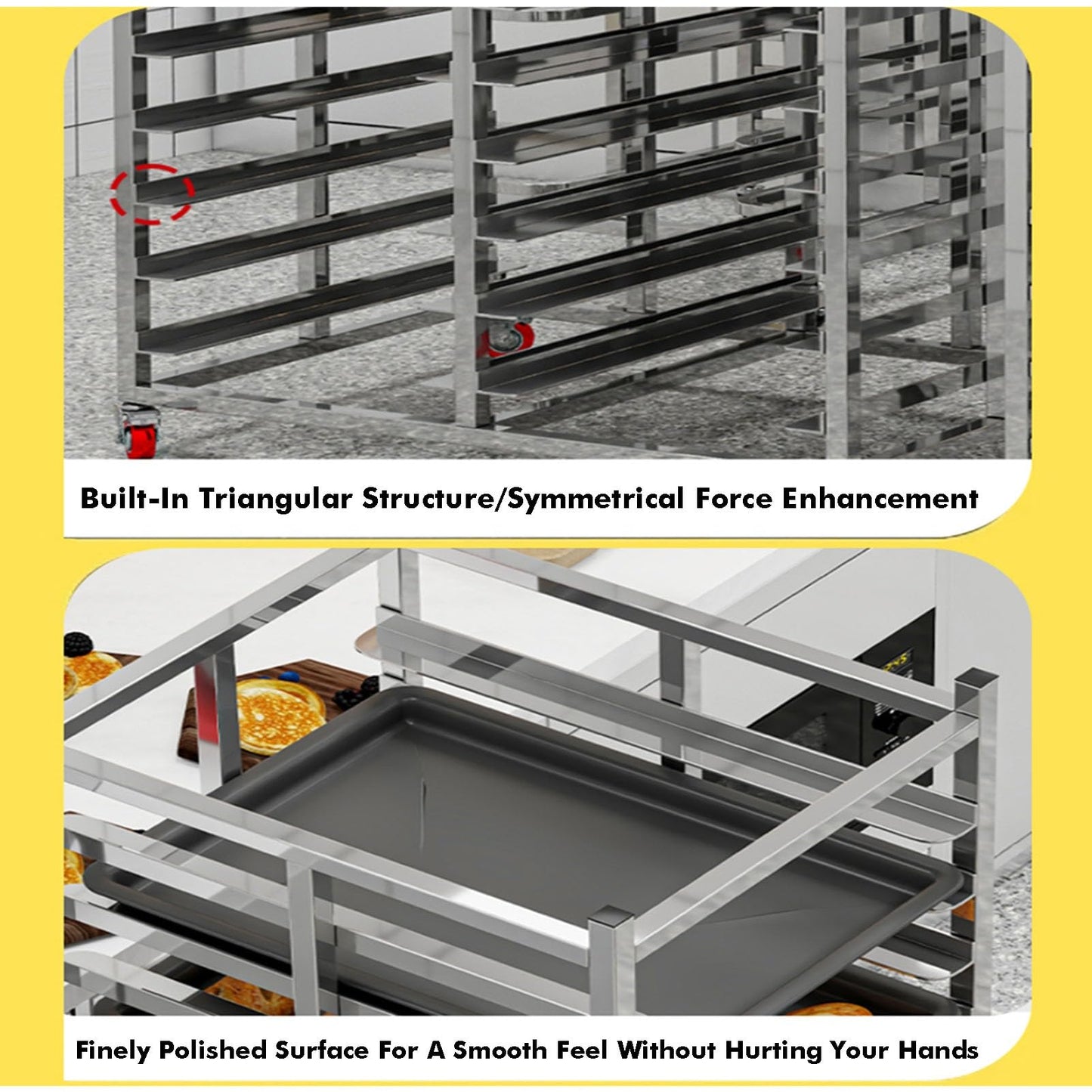 GenSDH 15-Tier Stainless Steel Rack, Commercial Mobile Bakery Trolley for Bread & Pizza, Heavy-Duty 400Kg Capacity, Multi-Layer Sheet Pan Storage Solution