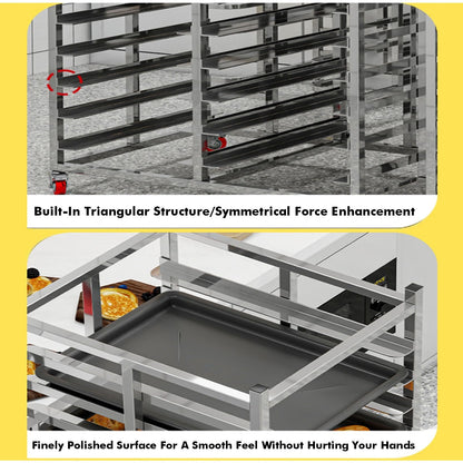 GenSDH 15-Tier Stainless Steel Rack, Commercial Mobile Bakery Trolley for Bread & Pizza, Heavy-Duty 400Kg Capacity, Multi-Layer Sheet Pan Storage Solution