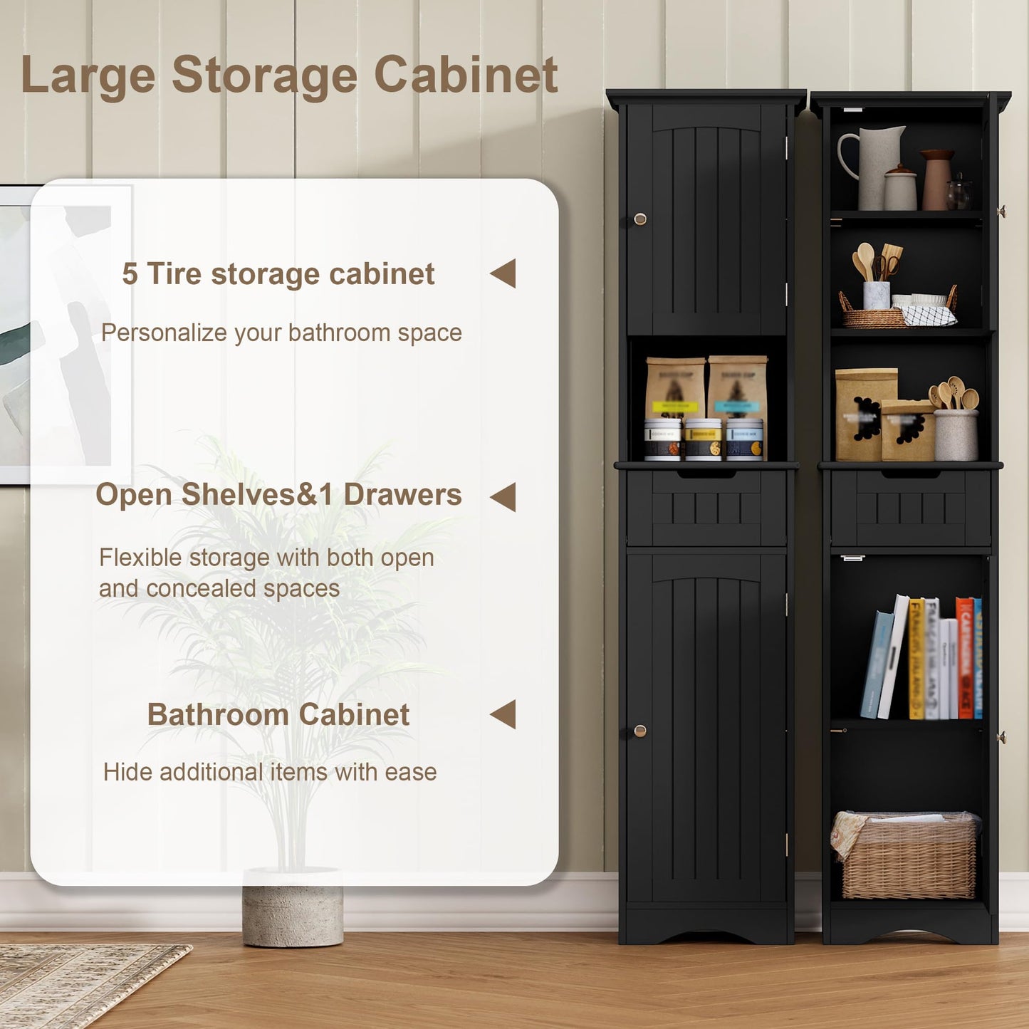 ChooChoo 67" Tall Bathroom Storage Cabinet, Narrow Bathroom Cabinet with 2 Doors and 1 Drawers, Freestanding Cupboard Floor Cabinet with Adjustable Shelves for Living Room, Kitchen, White