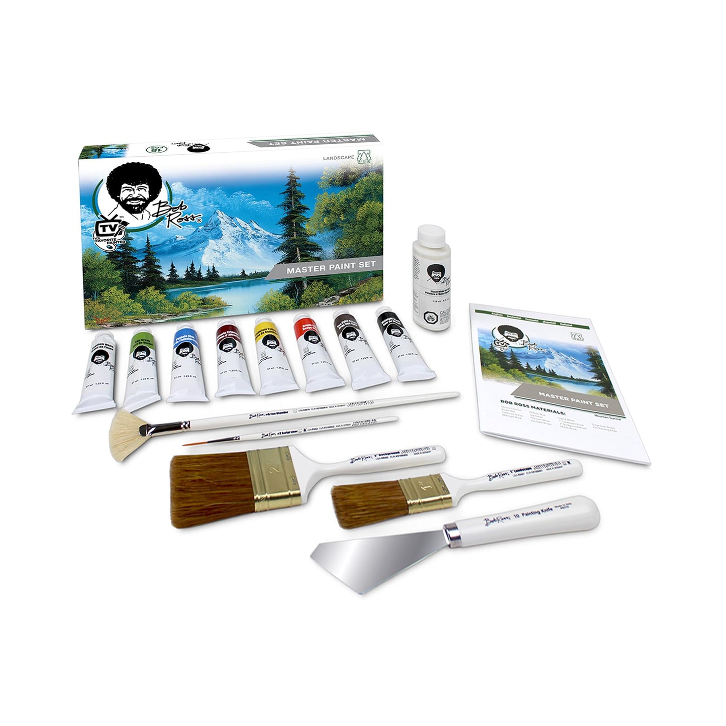 Jerry's Artarama Exclusive Set of 6 Bob Ross Oil Painting Set with Easel, 32oz Lavender Brush Cleaner, Acrylic Palette, Brushes, Canvases, and Cleaning Bucket and Screen