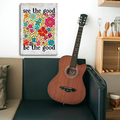 Inspirational Quotes Boho Retro Flower Canvas Wall Art Wall Decor, Mental Health Positive Framed Prints Poster Artwork for Home Office Farmhouse Bedroom Boys Girls Room,11.4x15IN, Ready to Hang