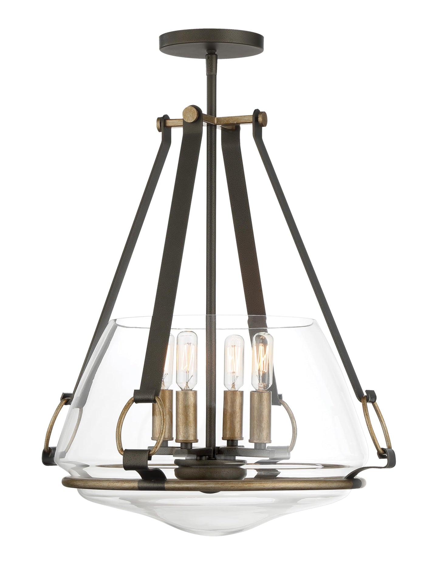 Minka Lavery 3904-107 Eden Valley Convertible Pendant to Semi-Flush, 4-Light, 240 Total Watts, 17.63-in H x 20.75-in W, Smoked Iron with Aged Gold