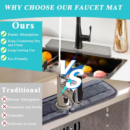 Diatomite Kitchen Faucet Mat, Quick Drying Splash Guard for Sink, Grey Water Absorbing Stone Tray for Countertop