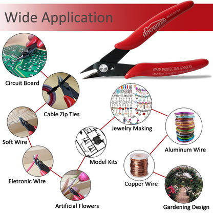 HOUSERAN 170 Wire Cutters, Small Wire Cutters, 5 PACK, 5 Inch Micro Flush Cutter, Spring Loaded Cutting Pliers, Side Cutters, Diagoanl Cutters for Jewelry Making, Models, Zip Ties Plastic Wire Snips